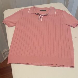 Pink Preppy Polo Lightweight Ribbed Front Women’s Collared Sweater Size Small